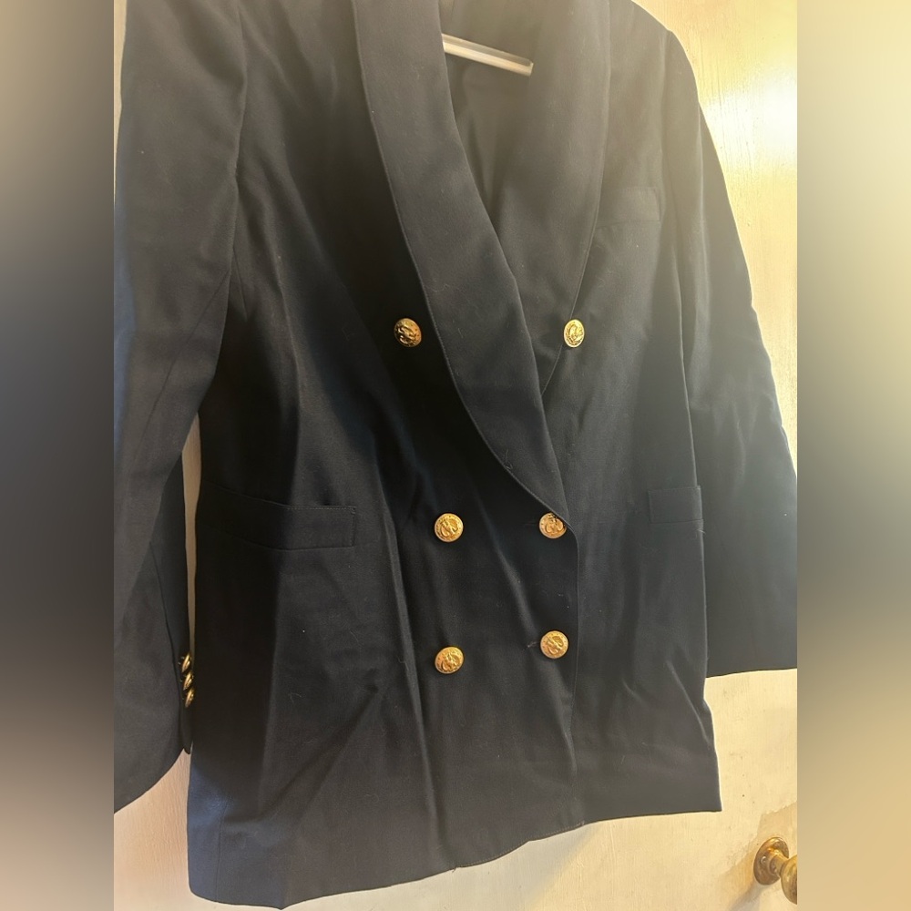 Sara Roberts Double-Breasted Navy Lined Blazer with Gold Buttons - Women